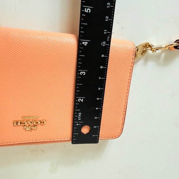 Coach Peach Leather Wristlet Wallet With Gold Hardware Zip Around Closure - Picture 12 of 16
